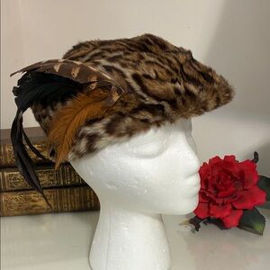 Marianne Garbe Leopard Fur Hat with Feather Accent